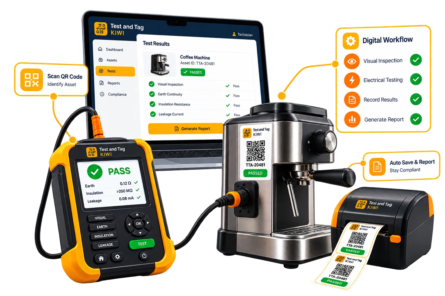 Technician workflow interface showing step-by-step inspection process